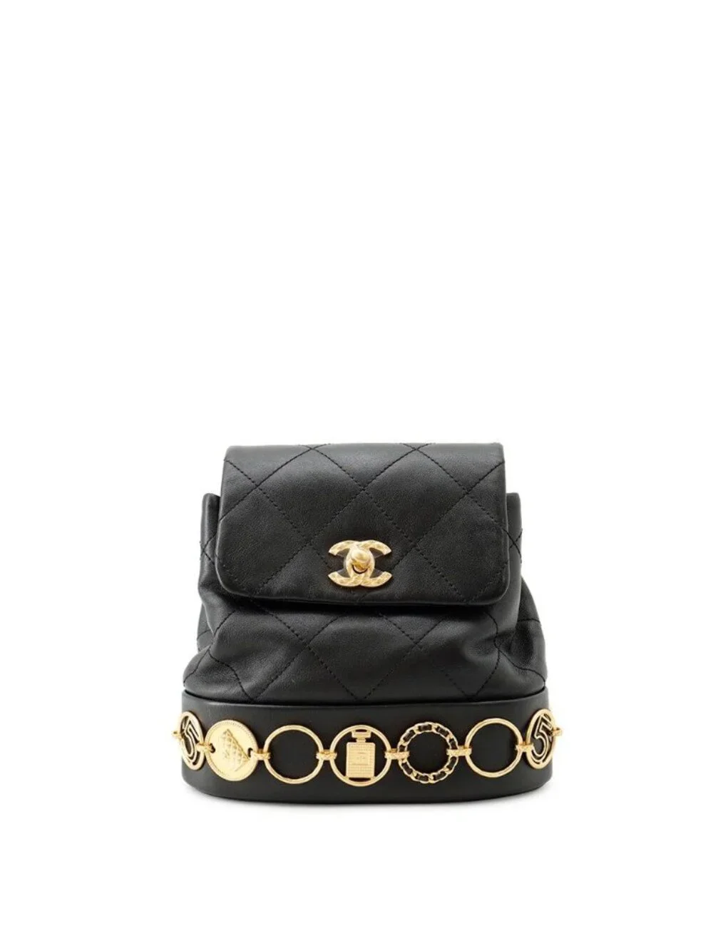 Chanel Backpack Quilted CC Logo Icon Chain Leather Black